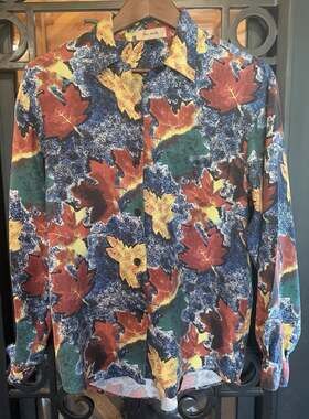 VTG Silk House 109% Silk Autumn Leaf Blouse Shirt M